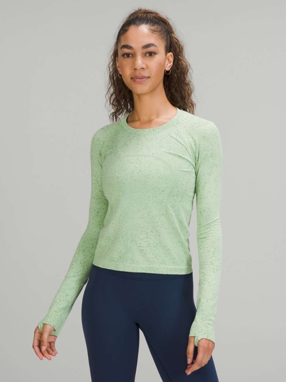 Lululemon Swiftly Tech Long Sleeve Shirt 2.0 Waist Length Light Green Mix Size 6